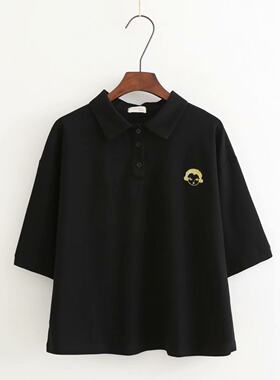 复古刺绣短袖polo学生夏季T恤