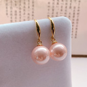 925银耳圈天然贝母淡水珍珠粉耳环耳钉耳饰 耳坠送妈妈婆婆 时尚