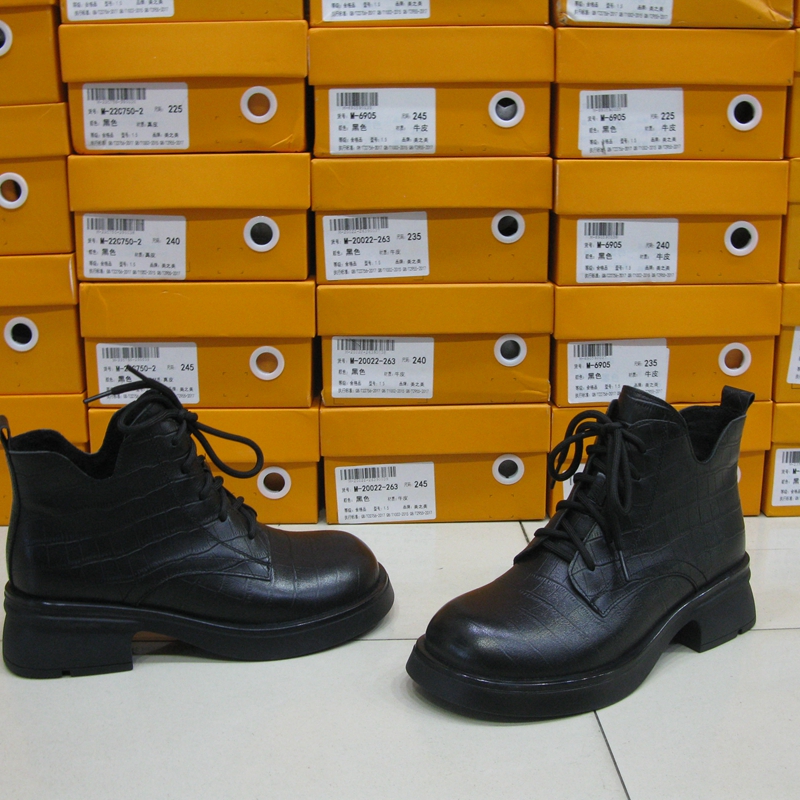 美之美休闲马丁靴低跟系带棉皮靴