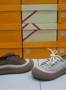 66895希希尼2025春季新款真皮女鞋圆头平底系带休闲板鞋百搭单鞋