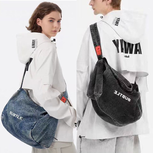 SUBTLE大容量牛仔斜挎双肩包