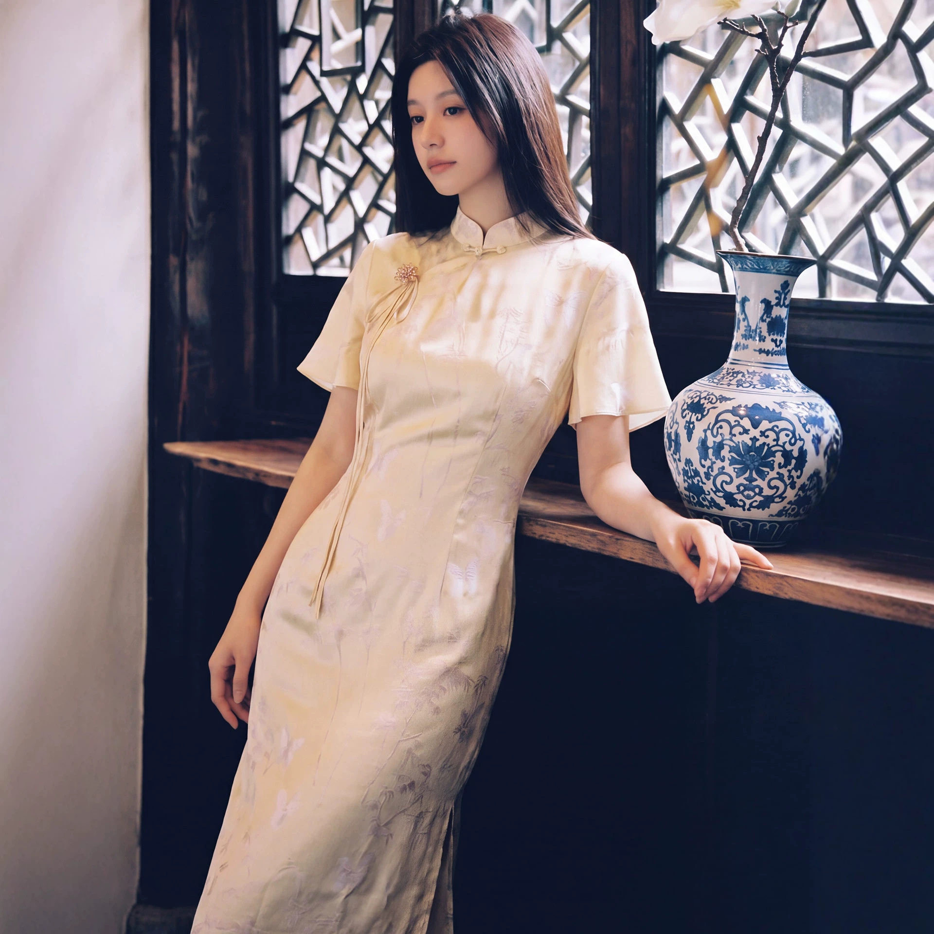真丝竹子提花改良旗袍裙2026夏桑蚕丝新中式国风小清新开叉连衣裙