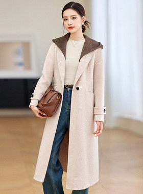 女长款羊毛大衣脱卸棉长袖单粒扣外套1C042-P360-K460
