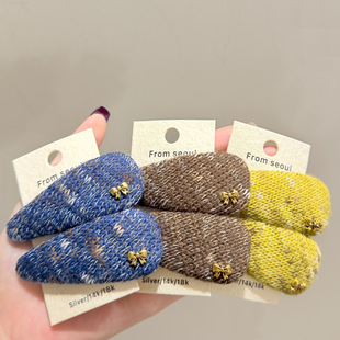 韩国简约针织毛线蝴蝶结发夹网红时尚百搭侧边刘海碎发BB夹子