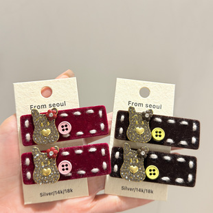 韩国早秋复古个性毛线闪钻小狗发夹气质百搭通勤侧边刘海碎发