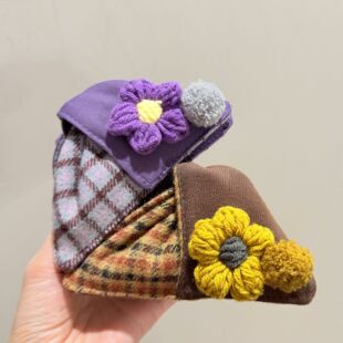 韩国复古毛线花朵格纹贝壳三角抓夹时尚百搭大号后脑勺鲨鱼夹子