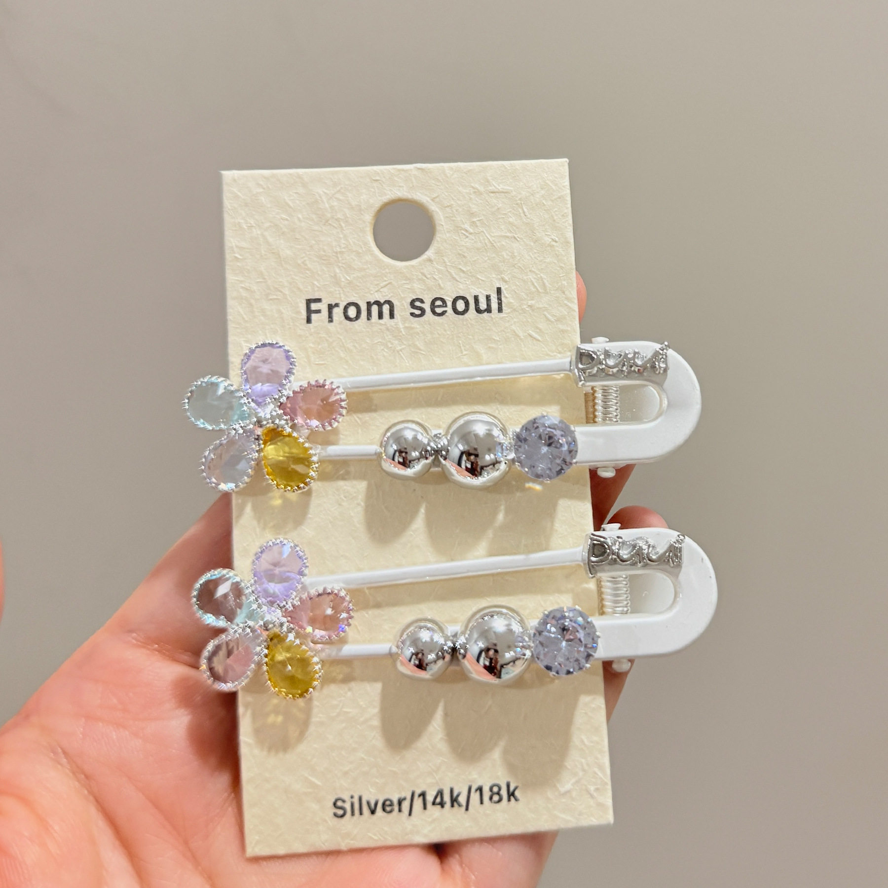 韩国轻奢彩色锆石水晶花朵胸针发夹气质女孩个性刘海碎发鸭嘴夹子