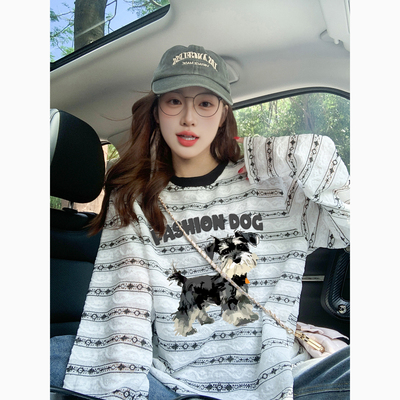 薄款白色条纹长袖t恤女夏季宽松慵懒风防晒罩衫2025新款蕾丝上衣