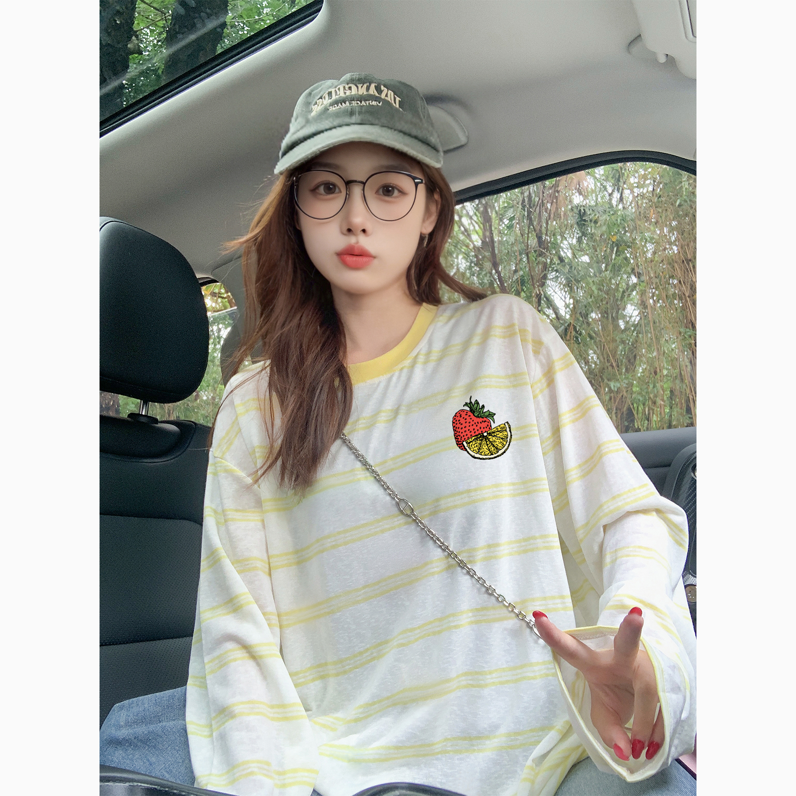 薄款防晒罩衫条纹长袖t恤女夏季宽松慵懒风减龄显白多巴胺上衣女