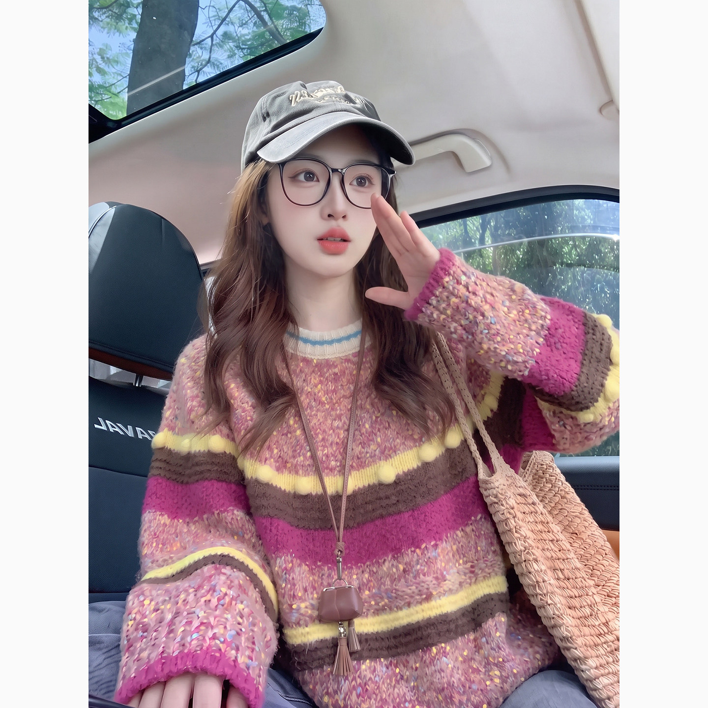 彩色点点条纹毛衣女秋冬2026新款外穿法式复古慵懒风设计感针织衫