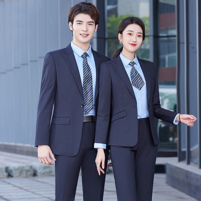 单位工装制服免烫微弹西装男女同款显瘦西服正装高档企业工衣定制