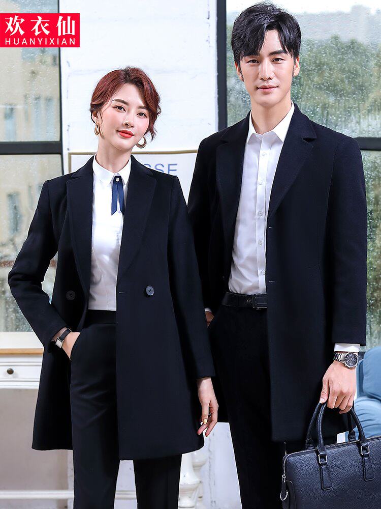 毛呢外套女中长款秋冬季高端职业装时尚气质男女同款黑色呢子大衣