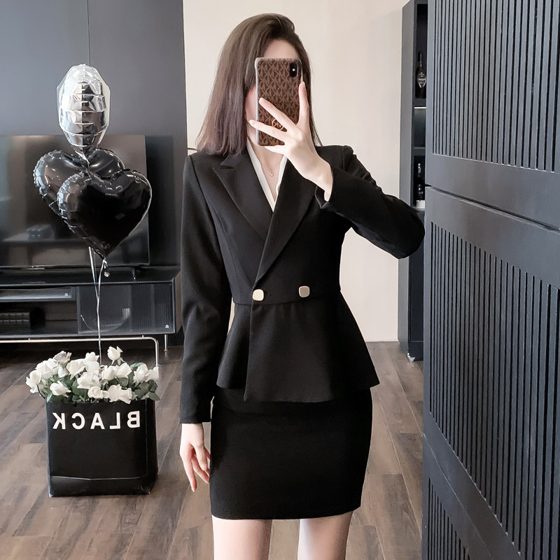 黑色西装外套职业装气质女神范2025新款前台接待套装裙西服工作服