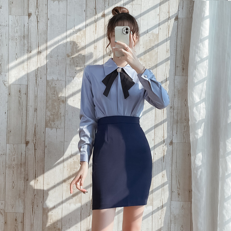 职业套装女套裙洋气时髦长袖衬衫春秋新款正装高端前台接待工作装
