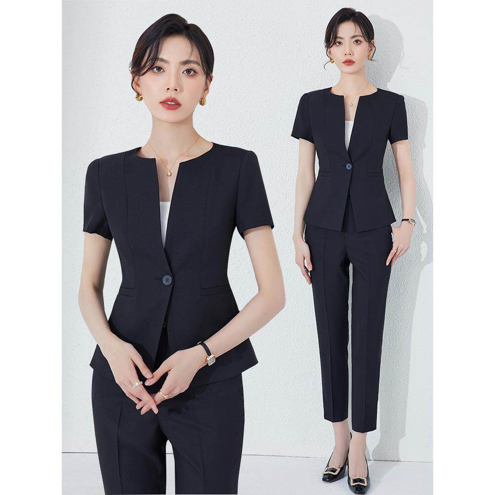 黑色西装外套女夏季薄款职业装餐饮酒店经理工装珠宝店工作服套装