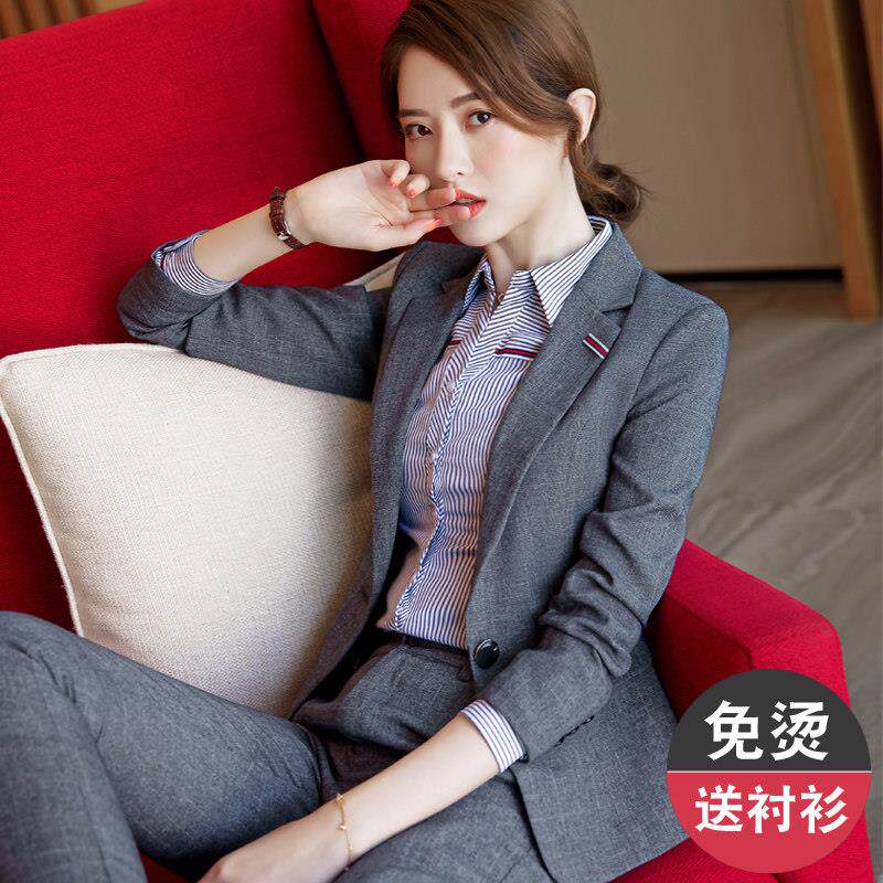 高端时尚气质女神范小西装套装女职业装公务员面试正装灰色工作服