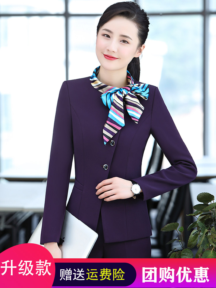 酒店工作服秋冬餐饮饭店前台经理接待职业套装女服务员长袖工作服