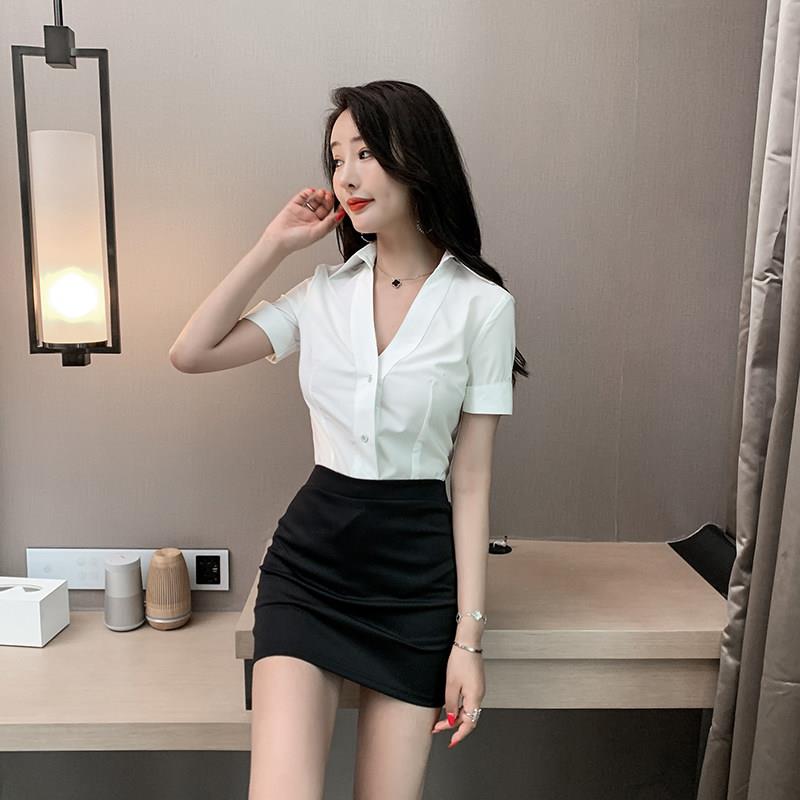 足浴技师工作服女足疗店酒店前台白衬衫美容院养生气质套装包臀裙