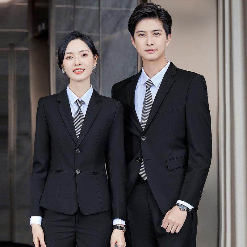 黑色职业西装套装女春秋中国银行工作服大学生面试正装工装西服男