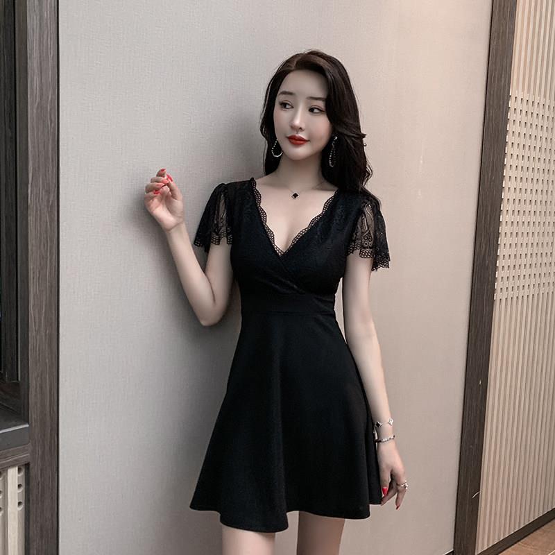夜场性感连衣裙女气质显瘦V领低胸足疗技师工作服夜总店上班短裙