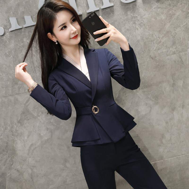 高端职业装套装女时尚秋冬美容师工作服气质西服正装面试前台工装