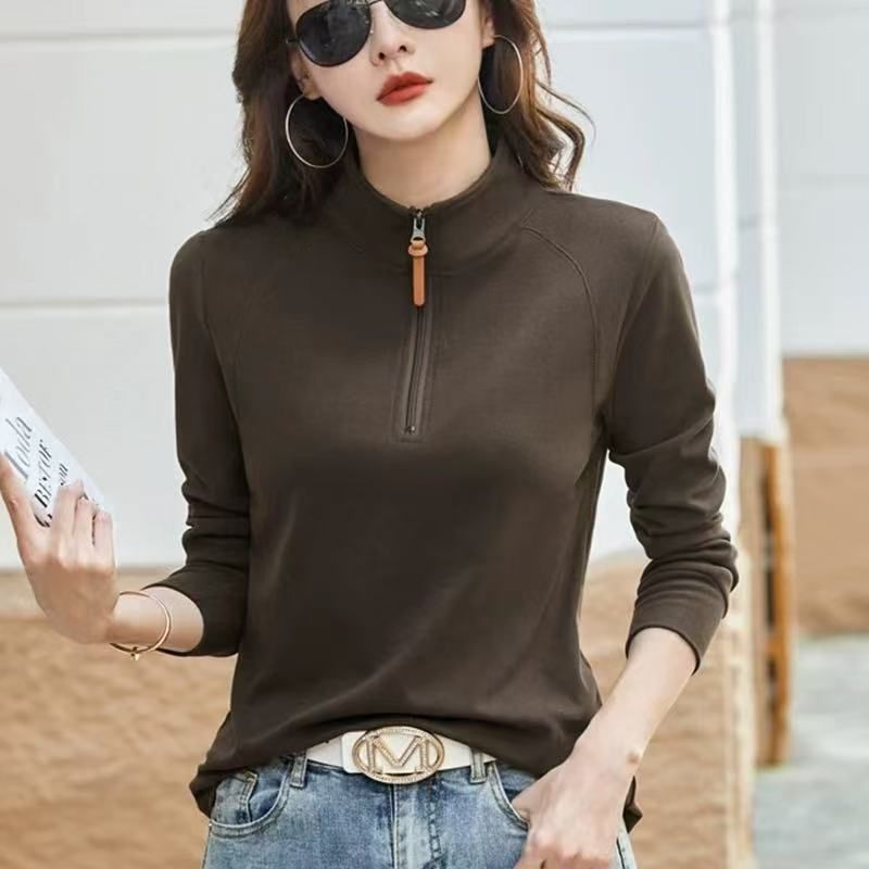 半高领德绒t恤女半拉链内搭上衣