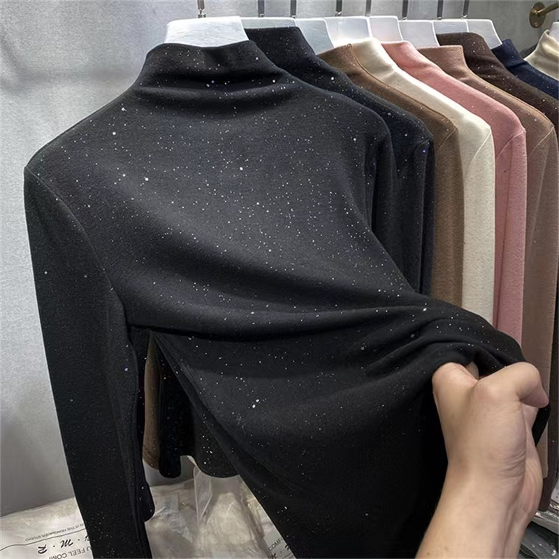 双面德绒保暖打底衫2025秋冬季加绒加厚半高领修身显瘦长袖t恤女