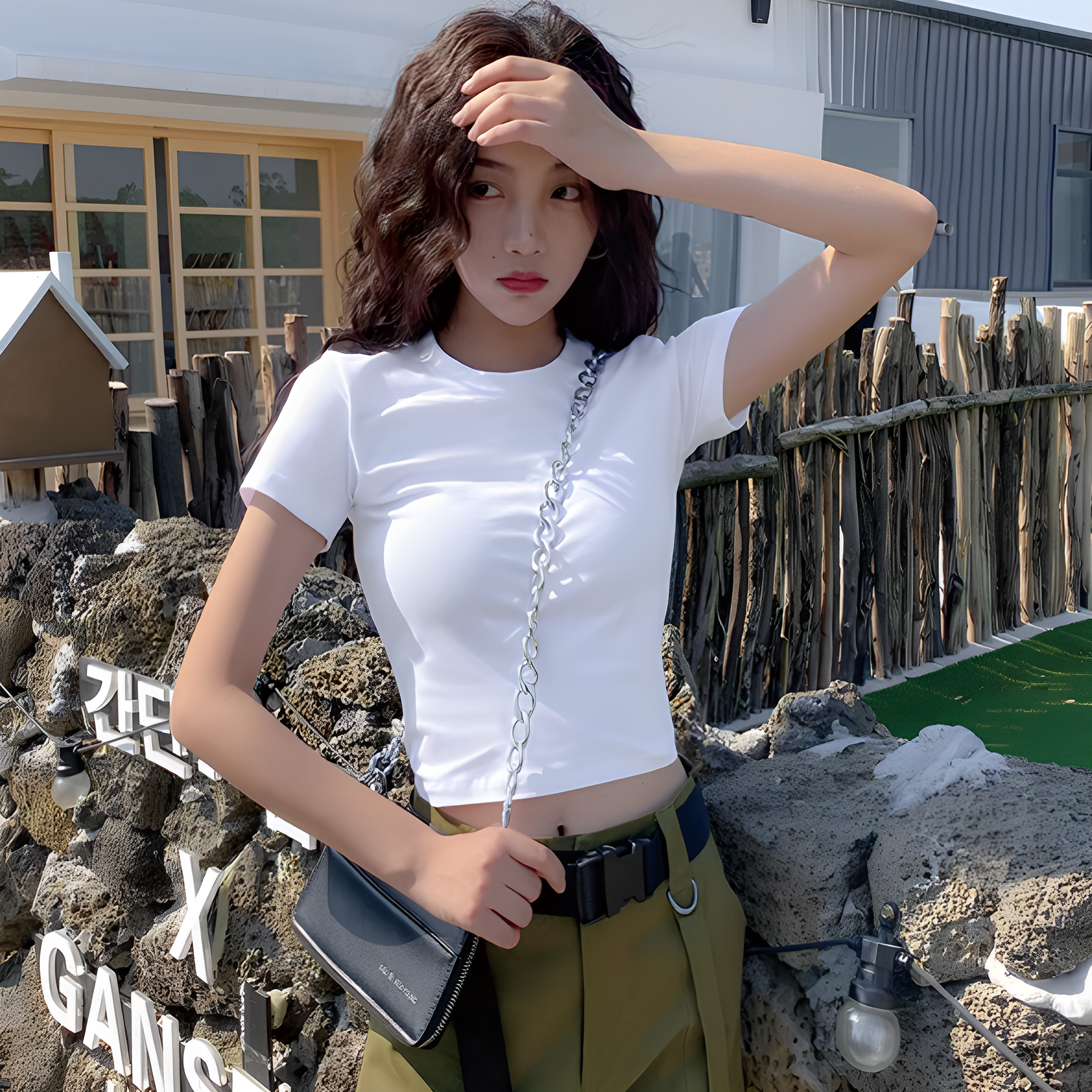 简约辣妹上衣白色短款t恤女