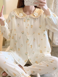 拉链哺乳睡衣 产后孕妇6月份7吸汗透气夏装 薄款 纯棉纱布月子服夏季