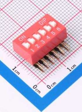 DT-06HT 拨码开关 2.54mm间距 6位 琴键式 90度弯插侧拨凸柄 红色