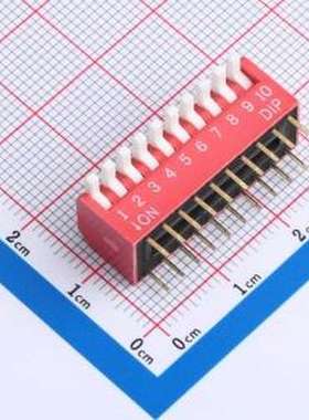 DL-10HT 拨码开关 2.54mm间距 10位 琴键式 直插侧拨长柄 红色 拨