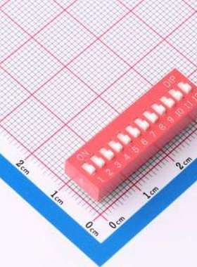 DR-12HT 拨码开关 2.54mm间距 12位 琴键式 直插平拨凸柄 红色 拨