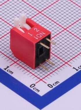 TE-02 拨码开关 拨码开关红色02P-180度2PIN间距2.54mm立式直插侧