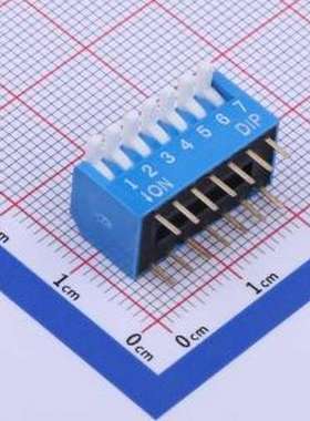 TE-07R 拨码开关 拨码开关蓝色07P-180度 间距2.54mm 立式直插侧