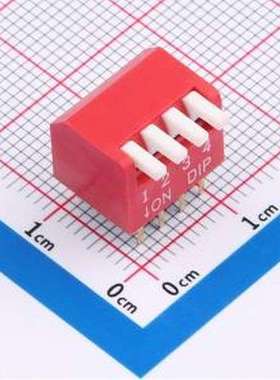 DL-04HT 拨码开关 2.54mm间距 4位 琴键式 直插侧拨长柄 红色 拨