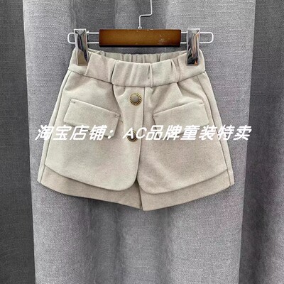 6184春秋冬三季可穿单层偏厚毛呢短裤90.120