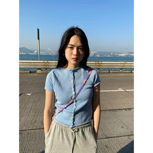 上衣女 日了个韩｜2025春季 新款 百搭显瘦软糯亲肤圆领短袖 针织开衫