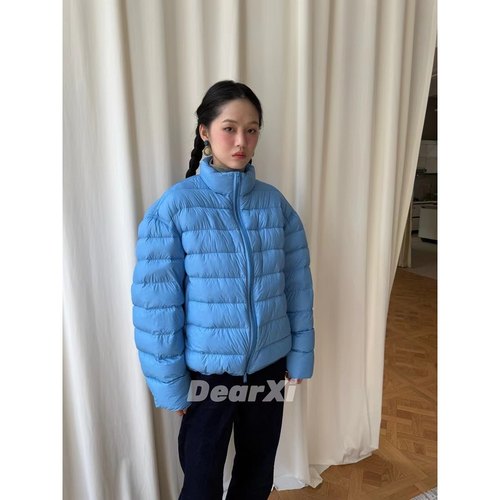 日了个韩｜宽松简约设计款保暖短款立领90白鸭绒泡芙羽绒服外套女