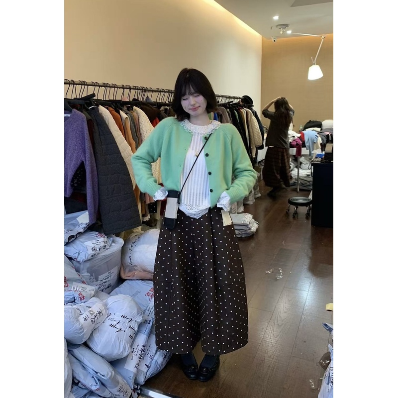 日了个韩｜宽松高腰显瘦压褶羊毛呢子波点九分阔腿休闲裤气球裤女