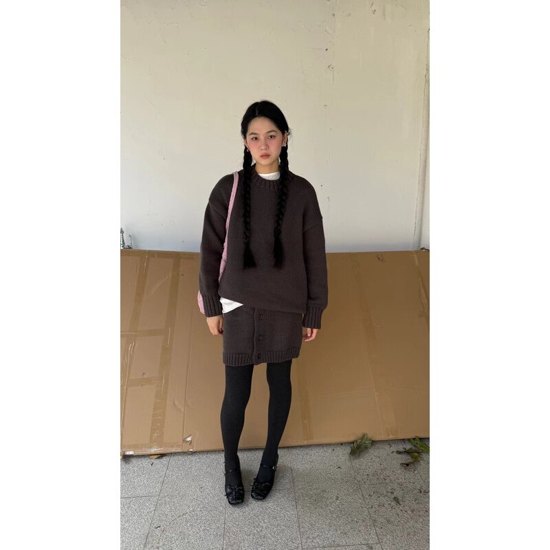 日了个韩｜宽松保暖圆领套头长袖毛衣+高腰显瘦针织半身裙套装女,女装/女士精品,时尚套装,淘宝优惠券,粉丝福利购,淘宝优惠卷