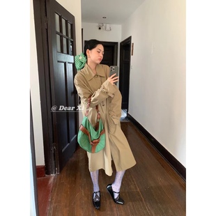 日了个韩|宽松时髦设计款英伦风廓形简约翻领中长款工装风衣外套