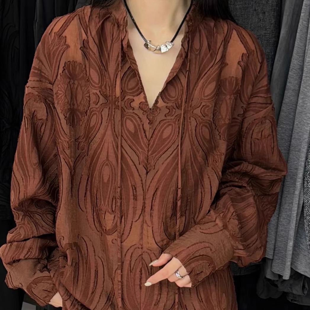 台绣上衣女宽松不规则提花立体浪漫设计感衬衣2024春秋款S35786