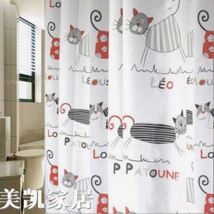 防水防霉涤纶浴帘卡通猫浴室帘卫生间加厚窗帘隔断帘带坠线包邮