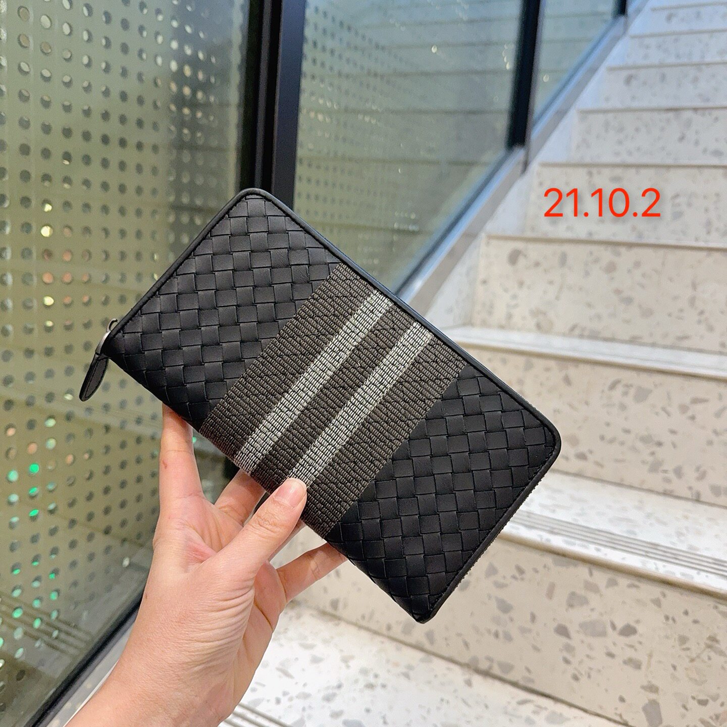 配礼盒！ 真皮编织商务皮夹拉链小牛皮长款卡包大容量钱夹钱包男