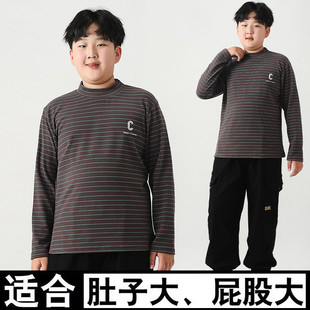 胖男童半高领德绒打底衫秋冬加肥内搭上衣中大童薄绒中领长袖卫衣