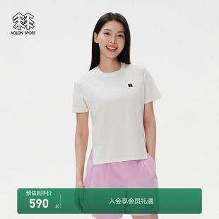 KOLON T恤夏棉涤女士下摆开叉接触凉感圆领上衣 SPORT可隆短袖