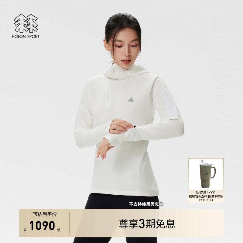 KOLON SPORT可隆户外休闲衣女士连帽长袖T恤越野跑反光印花上衣
