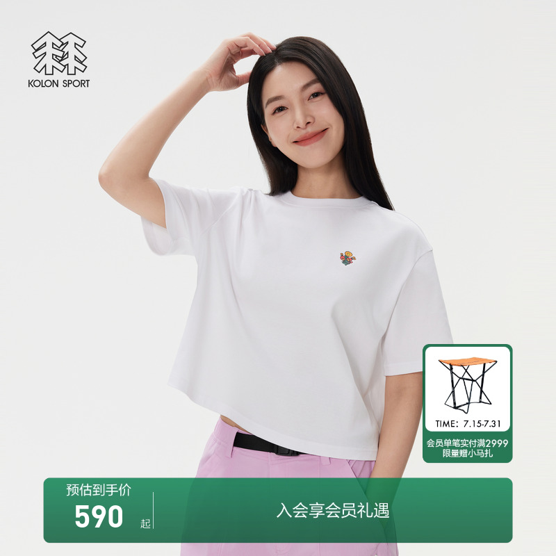 KOLON SPORT可隆短袖T恤艺术家NAIJEL合作印花女士圆领短袖上衣