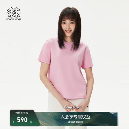 KOLON SPORT可隆官方户外休闲衣接触凉感女士露营下摆开叉短袖T恤