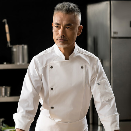 厨师工作服男长袖主厨透气酒店餐饮高端厨师长工作服高档厨房厨衣